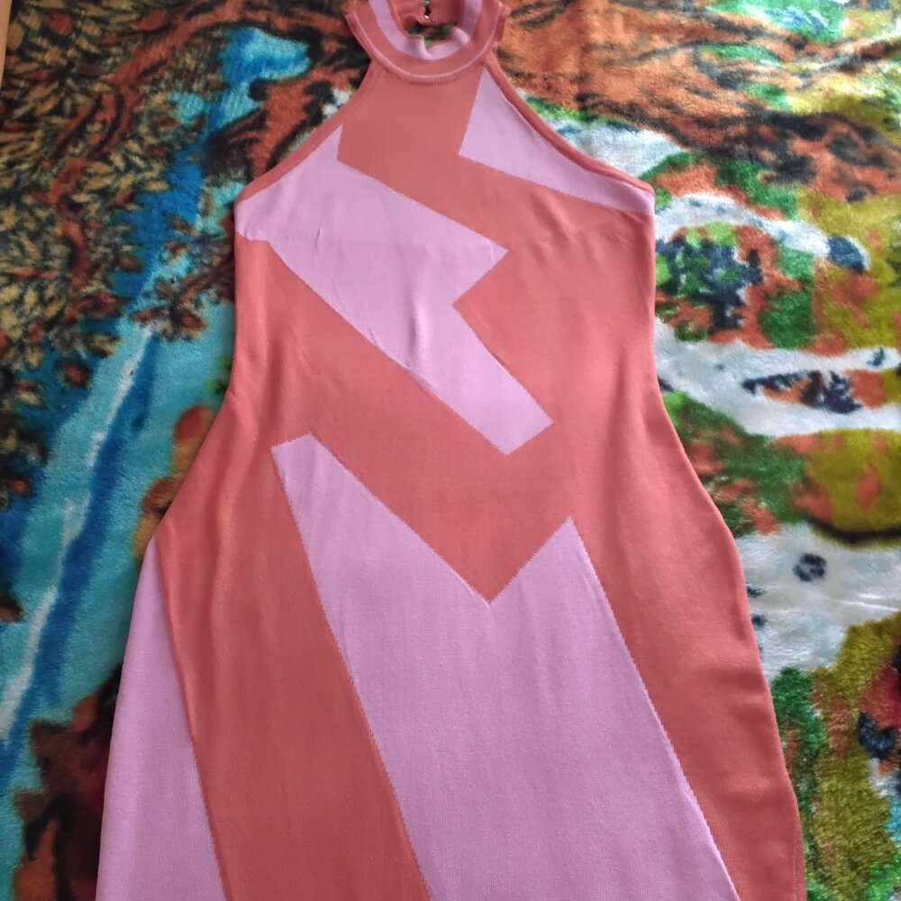 Long Fitted Colorblocking Orange/Pink Maxi Dress